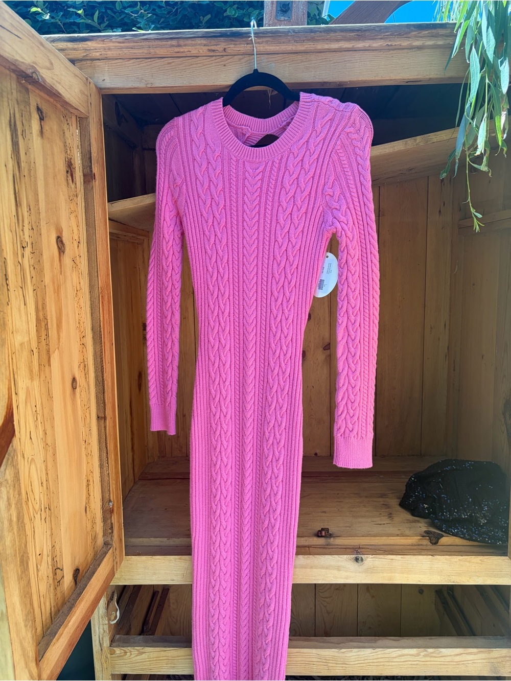 Long Sleeve Pink Cable Knit Maxi Dress